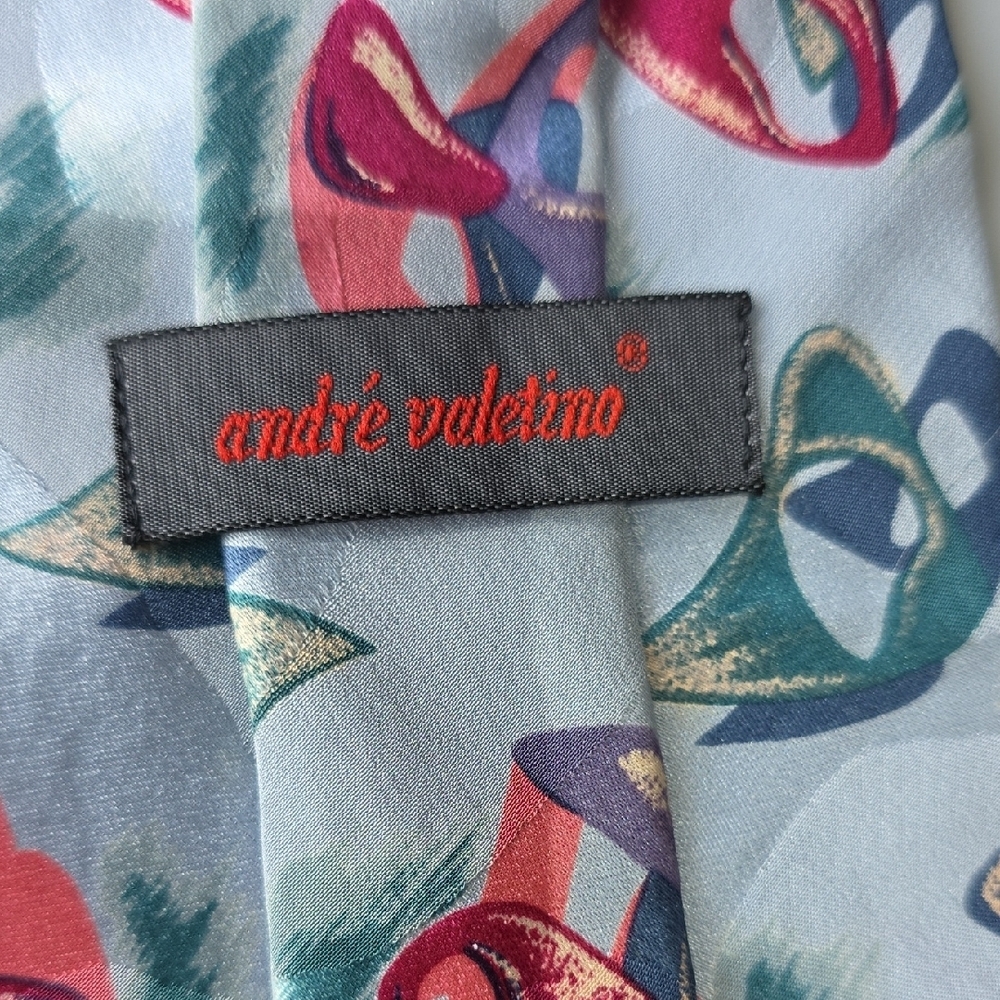 (J28) Valentino Gray Tie with Red and Blue Accents - Picture 2 of 4